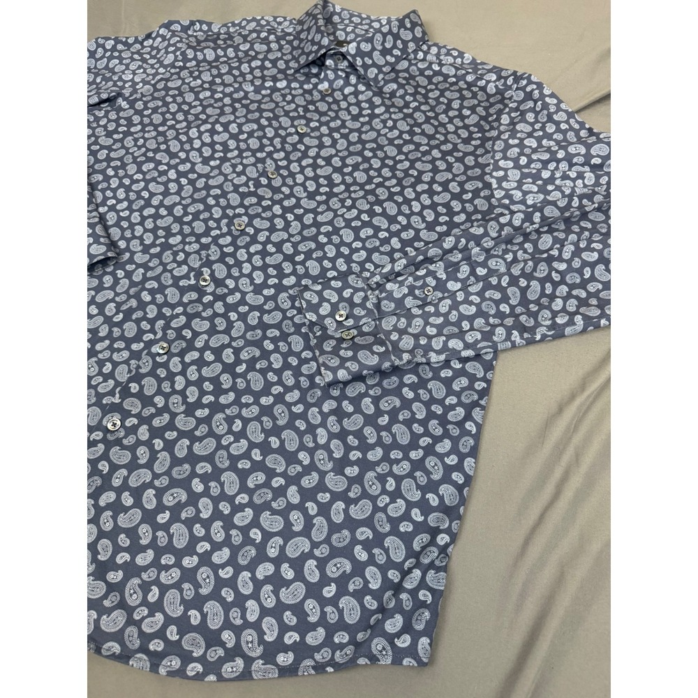 Bugatchi Mens XXL Navy Blue Paisley 8-Way Stretch Long Sleeve Shirt CF9115K60 - Picture 10 of 16